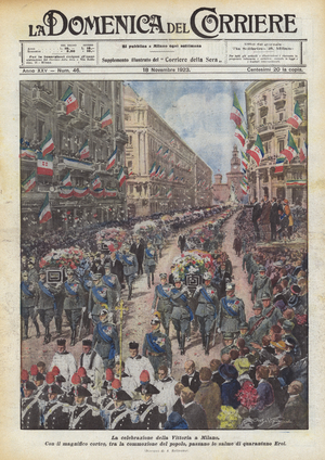 The celebration of the Victory in Milan (colour litho)