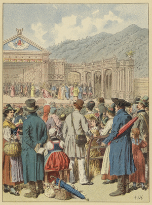 Le Mystere de la Passion a Oberammergau (colour litho)