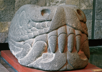 Pre-columbian Art. Mexico. Aztec. Serpent head. National Museum of Anthropology. Mexico City.