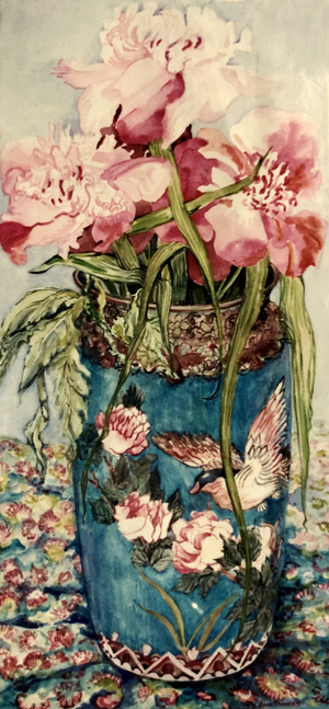 Peonies in a Cloisonne Vase (watercolour)