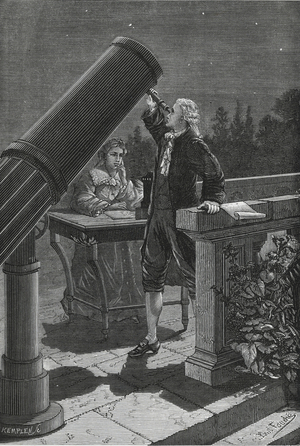 William Herschel (1738-1822) discovering Uranus in 1781. His sister Caroline taking notes.