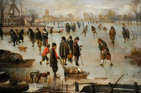 Winter landscape with distractions ont the ice, ca. 1655, by Aert van der Neer (1603/1604-1677).