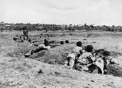 Ethiopians Firing At Italians (b/w photo)