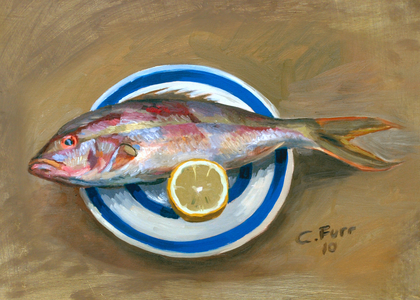 Red Snapper and Lemon, 2010 (oil on wood)