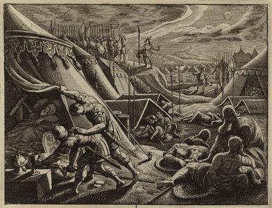 David taking Saul's spear and water jug (engraving)