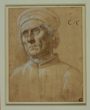 Bust of an old man with round cap …