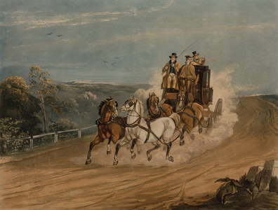 The Mail Coach behind Time (coloured engraving)