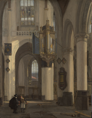 Interior of a Protestant Gothic Church, Amsterdam, 1677 (oil on panel)