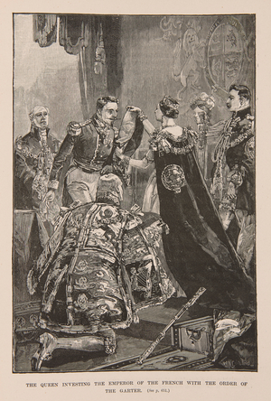 Queen Victoria investing the Emperor of the French with the Order of the Garter, 1855 (print)
