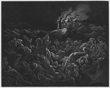 Gustave Dore Bible: The Midianites put to flight (engraving)