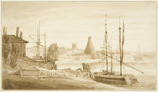 View from the East End of Mardyke towards the Limekiln Glasshouse, 1824 (pencil & watercolour on paper)