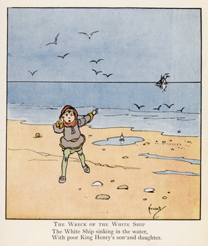 The Wreck of the White Ship (colour litho)