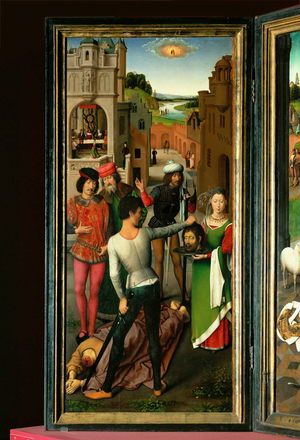 Altarpiece of St. John Baptist and St. John Evangelist. Left wing: beheading of St. John Baptist (painting on oak)