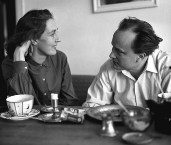 Bærum 195712. Author André Bjerke with his wife Mette at home in Eiksmarka, just outside Oslo …, 1957 (photo)