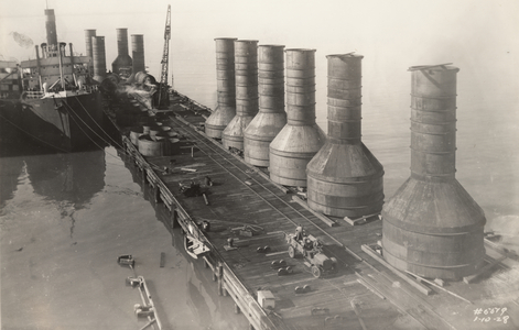 10 large caissons for the foundation of James River Bridge, 1928 (b/w photo)
