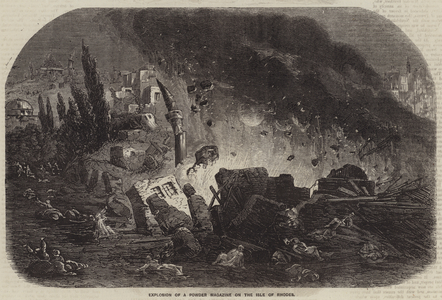 Explosion of a Powder Magazine on the Isle of Rhodes (engraving)