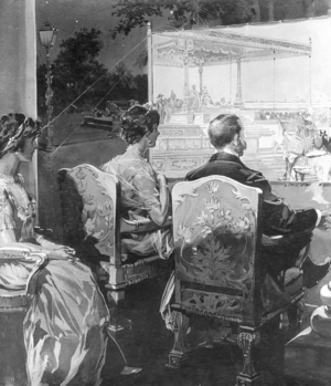 George V and Mary of England at a movie screening, 1912 (b/w photo)