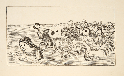 Alice swimming in the Pool of Tears, illustration from 'Alice's Adventures Under Ground', pub. 1886 (facsimile)