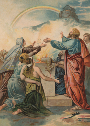 Noah's offering of thanks after the Flood (colour litho)