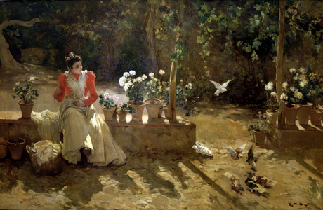 Girl with pigeons, 1900 (oil)