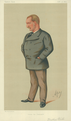 Mr Matthew Webb, Swam the Channel, 9 October 1875, Vanity Fair cartoon (colour litho)