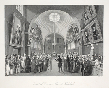 Court of Common Council, Guildhall, from 'London Interiors with their Costumes and Ceremonies' pub. Joseph Mead, London, c.1843 (steel engraving)