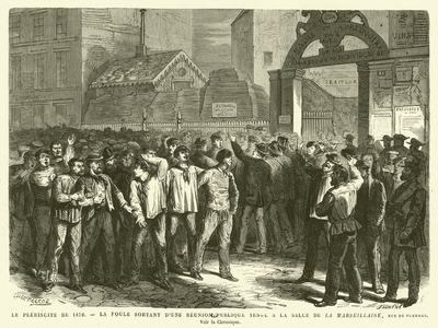 Le Plebiscite de 1870, La Foule Sortant d'une Reunion Publique Tenue a la Salle de la Marseillaise, Rue de Flandre (engraving)