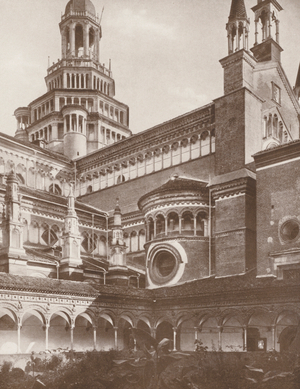 Pavia, Certosa, Veduta Della Chiesa Dal Chiostro Piccolo (b/w photo)