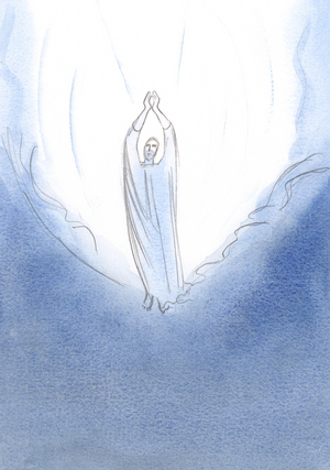 I saw Christ standing on the brink of Heaven, His arms outstretched in prayer: whatever I ask of the Father, Jesus in Heaven asks it for me., 2001 (w/c on paper)