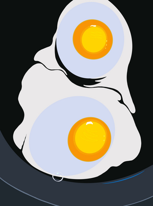 Two Eggs Frying In Cast Iron Skillet  Brooklyn (digital art)