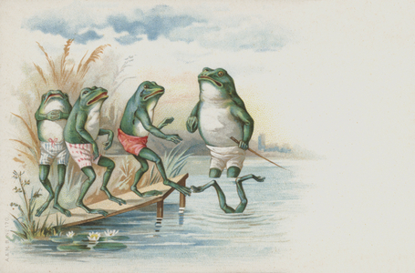 Frogs going swimming (chromolitho)