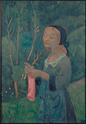 Knitter with pink stocking, 1920 (oil on canvas)