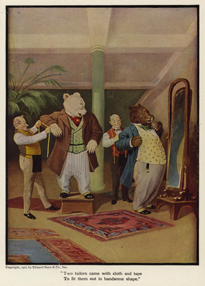 Two tailors came with cloth and tape to fit them out in handsome shape (colour litho)