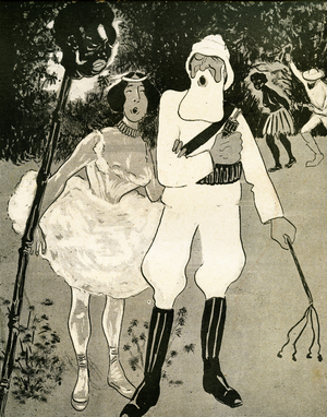 Leopold II and Cleo de M'erode singing an Operetta duet, 1904. (litho)