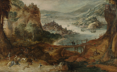 River Landscape with Boar Hunt, 1590 (oil on panel)
