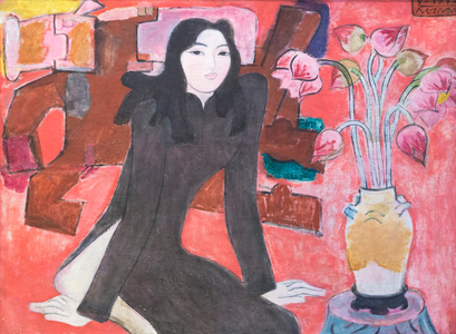 Young girl and lotus flower, 1972 (oil on canvas)