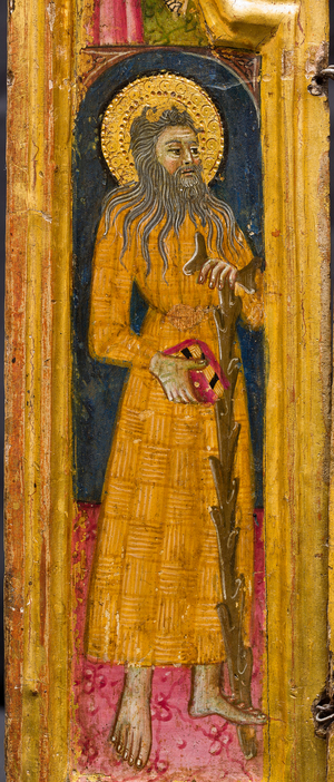 Triptych: St. Anthony Abbot Enthroned, St. Paul the Hermit and St. Onophrius, detail, mid-14th century (tempera on panel)