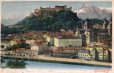 Geography. Austria. View of Salzburg. Postcard, Austria, 1900 (postcard)