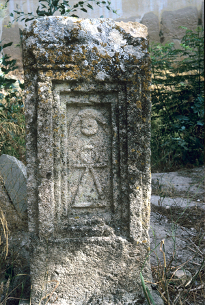 Carthage, Tophet santuary, Grave stele of ritually slaughtered infant, Shows goddess Tanit, Tunisia (photo)