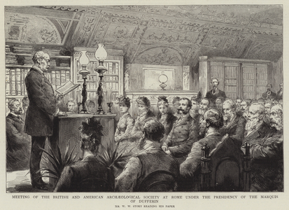 Meeting of the British and American Archaeological Society at Rome under the Presidency of the Marquis of Dufferin (engraving)