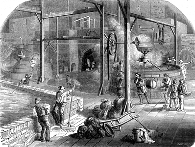 Beer industry, the kiln, tank and cooling tanks in a brewery, 
1867