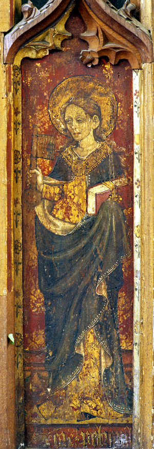 St Petronella, detail of the rood screen, St Mary's Church, North Elmham, Norfolk, UK (tempera on wood)