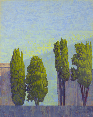 Cypresses in Walled Garden, 2008 (oil on panel)