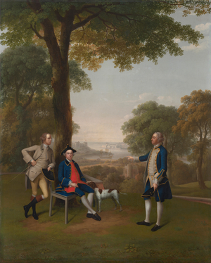 Arthur Holdsworth Conversing with Thomas Taylor and Captain Stancombe by the River Dart, 1757 (oil on canvas)