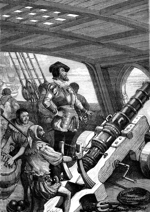 Jacques Cartier discovers Canada in 1534. 1880 (engraving)