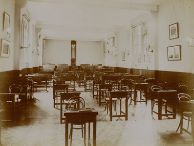 Lecture hall, St Charles' College, Convent of the Sacred Heart, St Charles' Square, North Kensington, London (b/w photo)