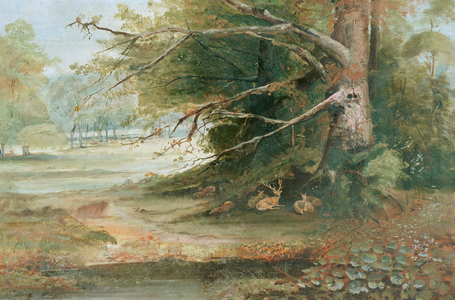 Deer in a Woodland Glade (oil on canvas)