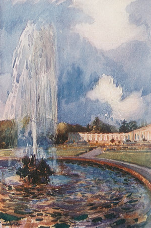 Fountain at the Grand Trianon, Versailles (colour litho)