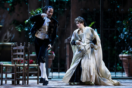Dress rehearsal, Alessio Arduini as Figaro and Natalia Labourdette as Susanna in act 4 of the opera "The marriage of Figaro" by Wolfgang Amadeus Mozart at Teatro de la Maestranza, Seville, Spain, 9 december 2022 (photo)