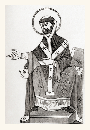 Augustine of Canterbury, 6th century Catholic Benedictine monk who became the first Archbishop of Canterbury, from Old England: A Pictorial Museum, published 1847